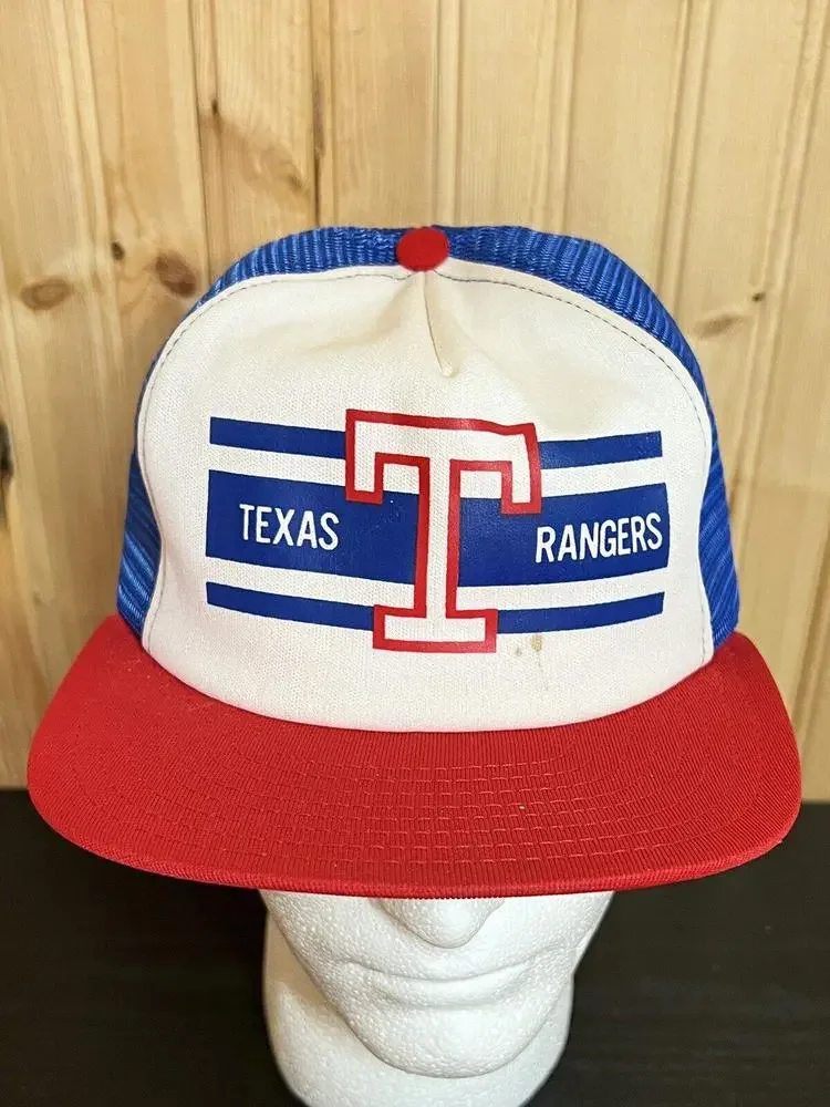 Vintage Texas Rangers Snapback Hat Baseball Cap Mesh Trucker MLB Made in USA AJD - Picture 2 of 12